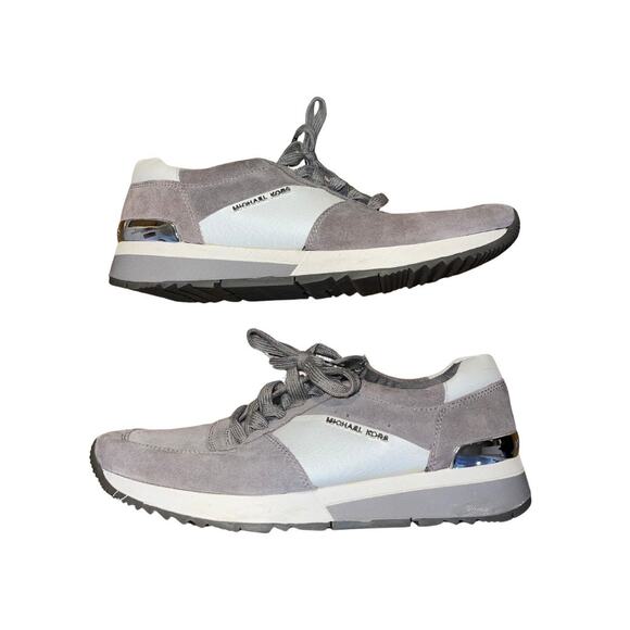 Michael Michael Kors Allie Trainer Sneakers Gray Suede Silver Metallic Size 9 - Picture 1 of 8